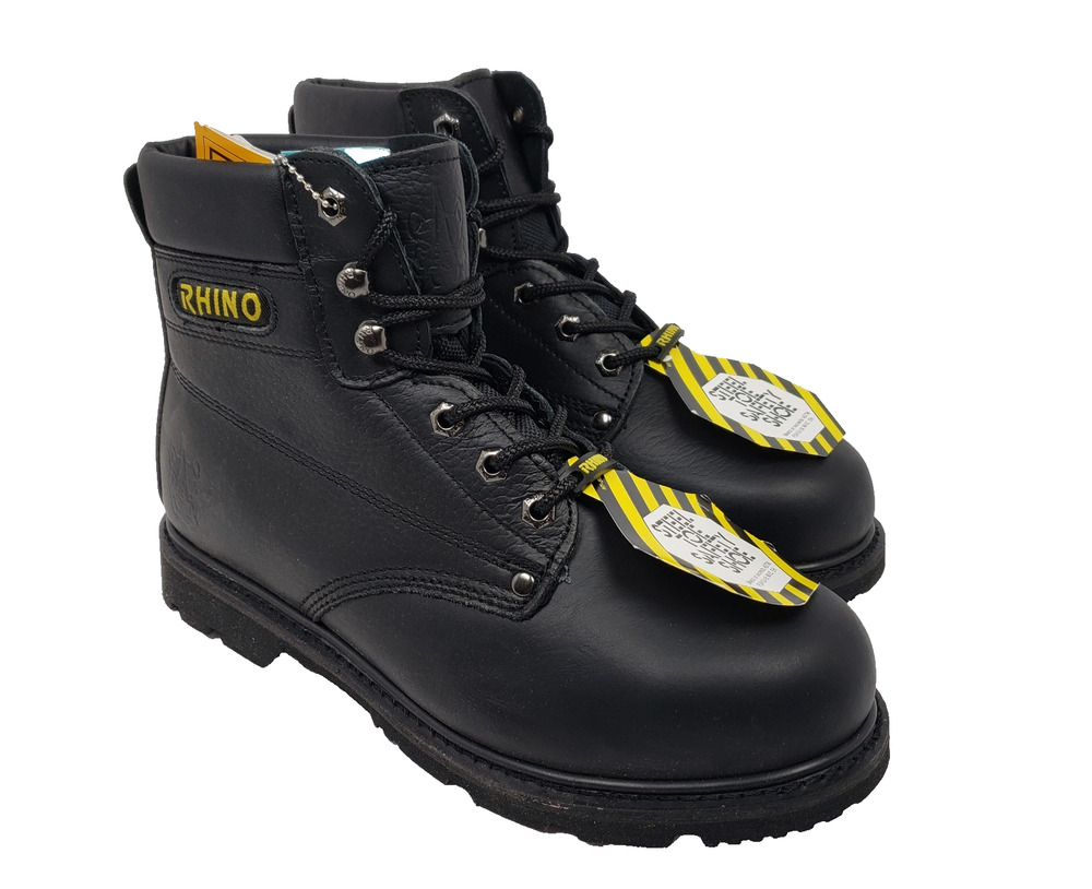 Rhino 60S21 Mens Size 9 Black Leather Steel Toe Safety Work Boots